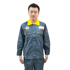 劲霸灰色工衣长袖套装（黄领）